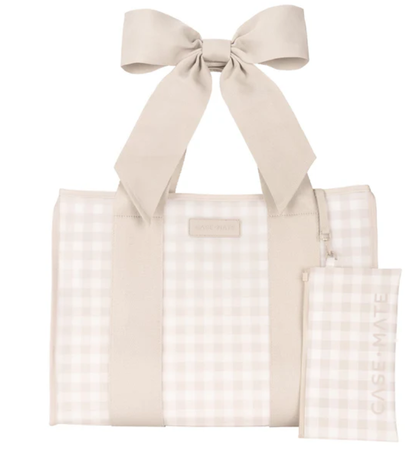 Jelly Bow Tote w/ Phone Pouch -  Latte Gingham
