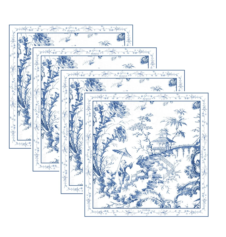LINENS Chinoiserie Napkins 20 x 20 Set of 4 (Blue and White)