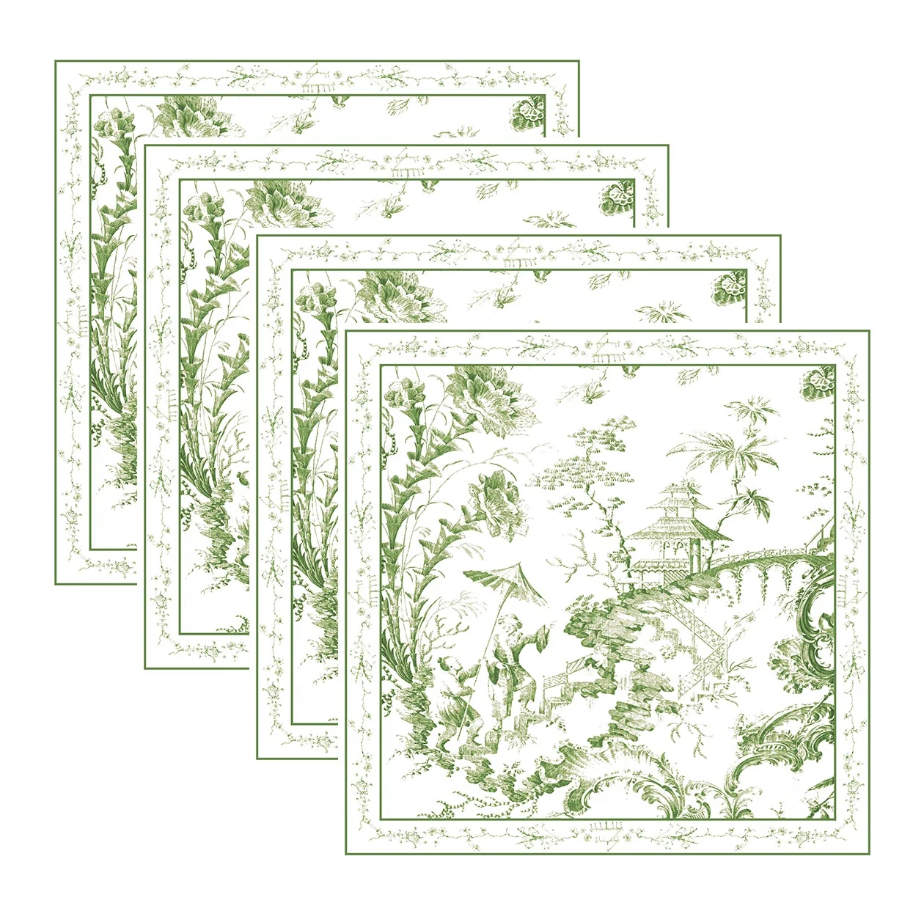 LINENS Chinoiserie Napkins 20 x 20 Set of 4 (Green and White)