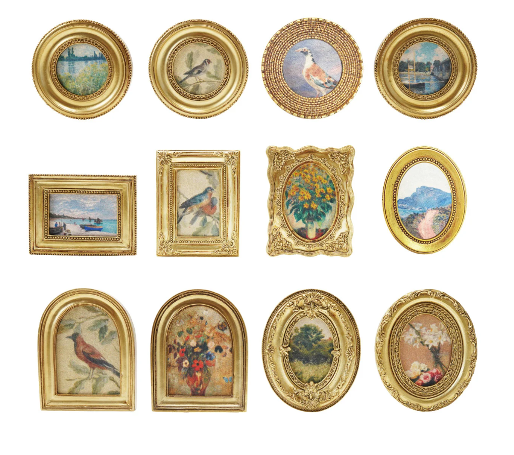 Resin Mini Framed Art Magnet, Gold Finish, 12 Styles
