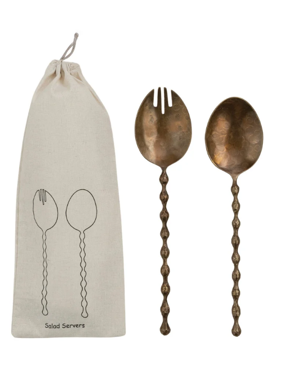 Stainless Steel Salad Servers with Turned Handles, Set of 2 in Bag