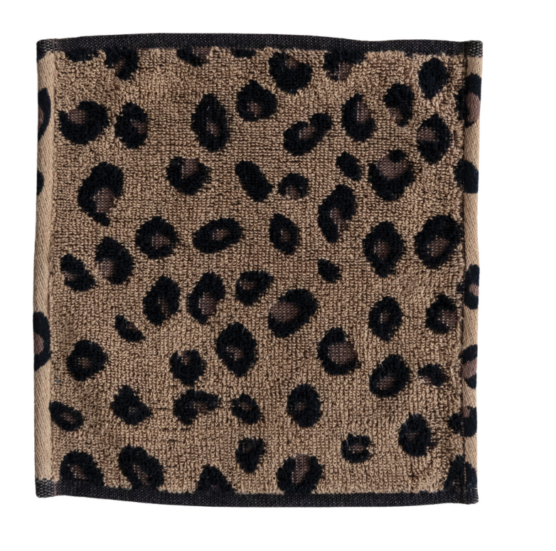 Woven Cotton Terry Wash Cloth with Leopard Print Pattern & Loop, Brown & Black