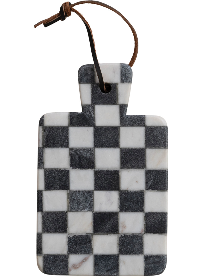 Marble Cheese/Serving Board with Handle & Faux Leather Tie