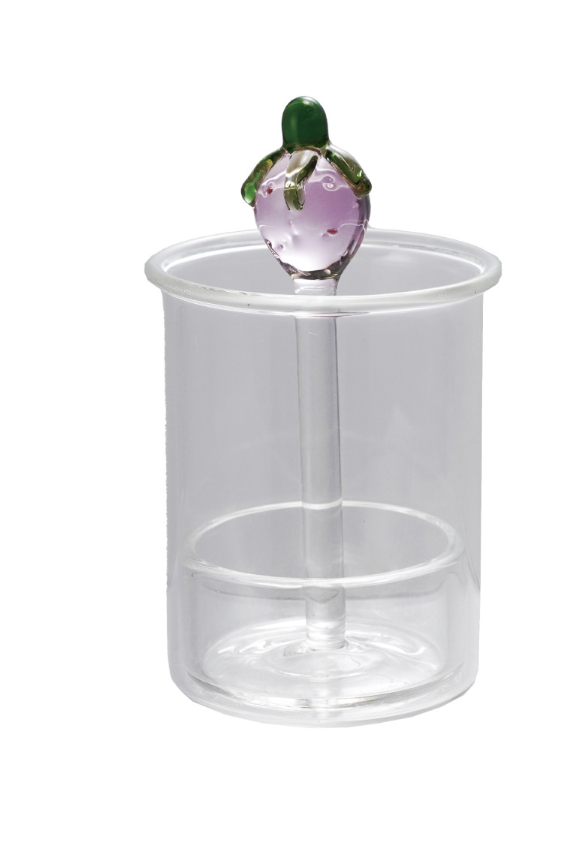 Glass Toothpick/Cotton Swab Holder with Hand-Blown Strawberry