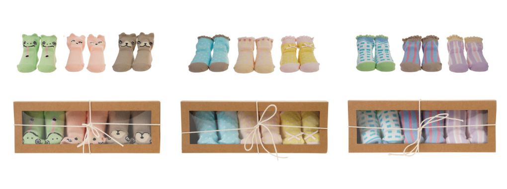 Cotton Socks with Animals, Boxed Set of 3, 3 Styles (0-12 Months)