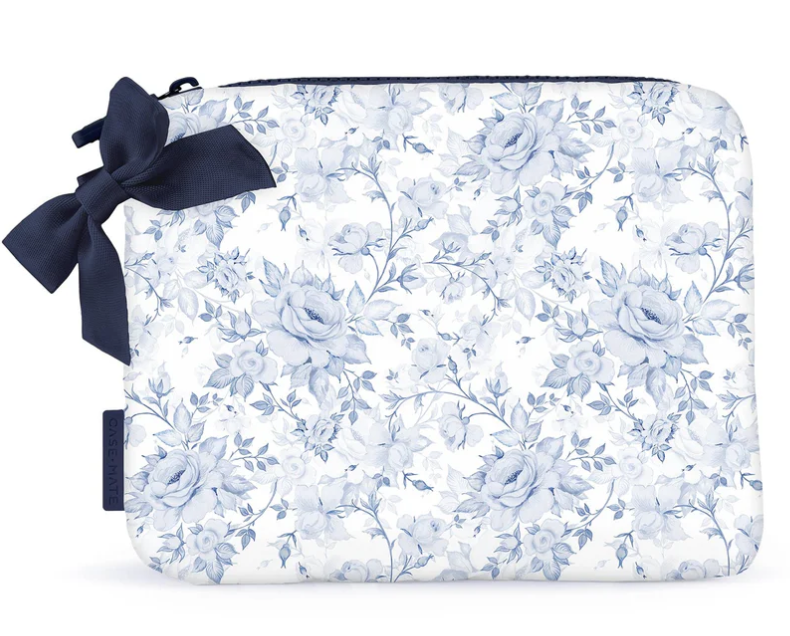 Crinkle Makeup Bag - Something  Navy Bow