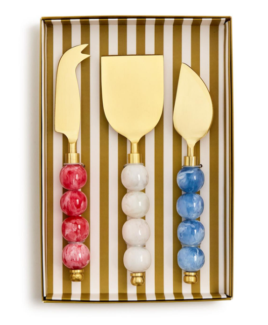 Red, White and Blue Cheese Knives in Gift Box