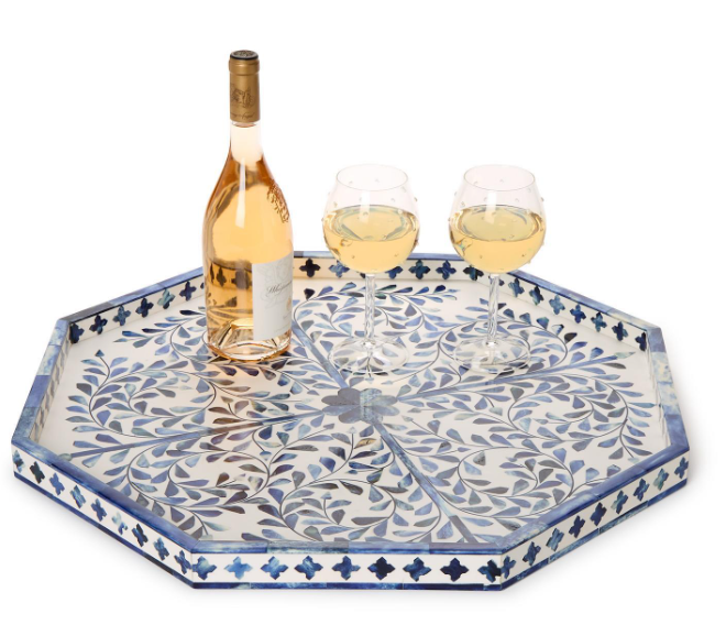 Jaipur Palace Blue and White Inlaid Decorative Octagon Serving Tray
