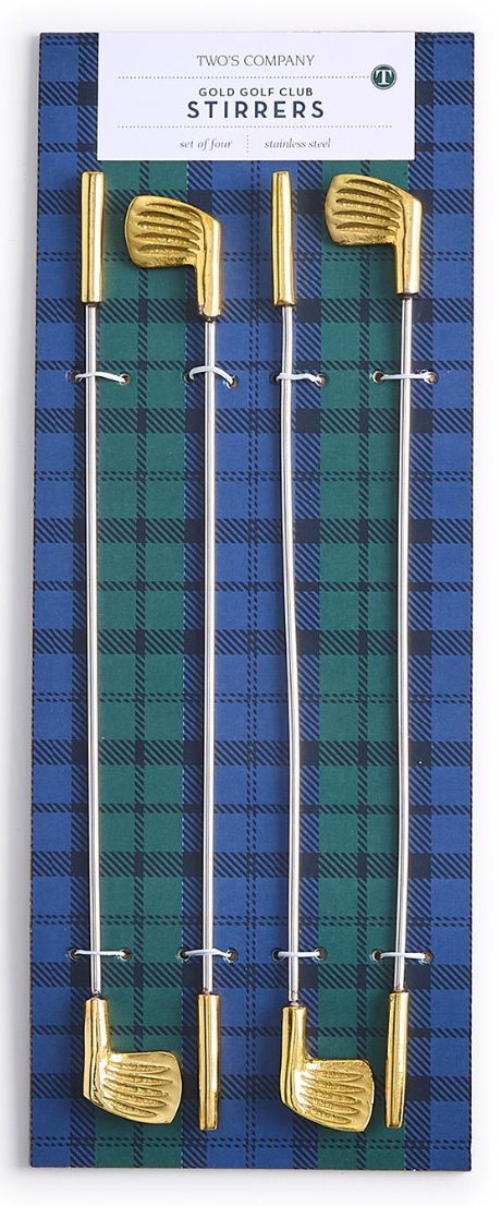 S/4 Gold Golf Club Stirrers in Gift Card
