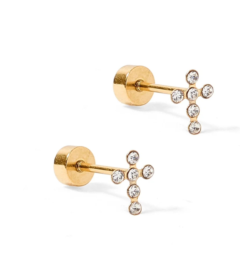 Screwback Stud Earrings - Clara Cross Gold