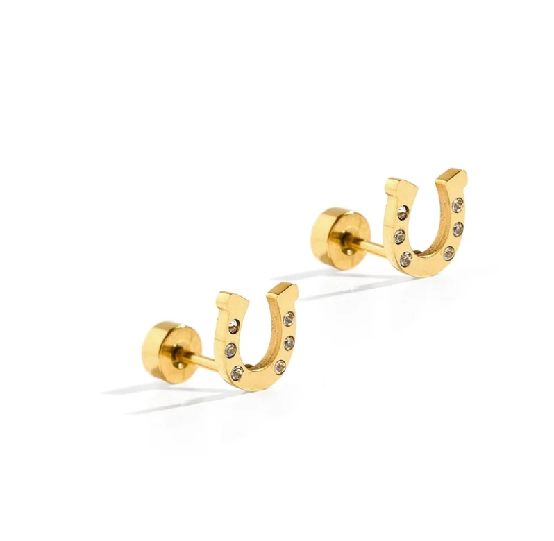 Screwback Stud Earrings - Horseshoe Gold