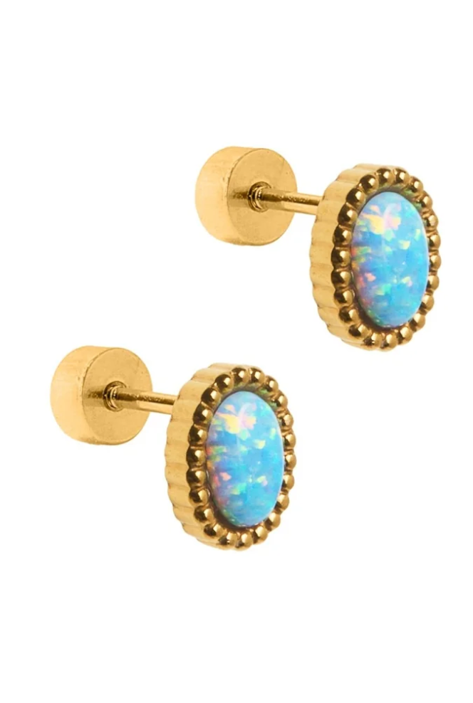 Screwback Stud Earrings - Luna Opal Blue