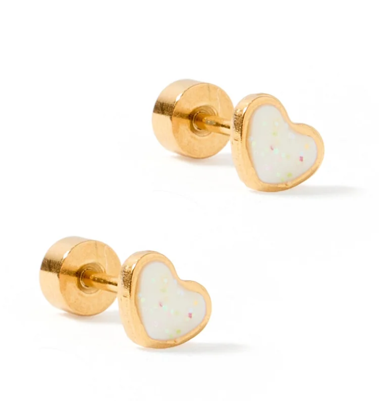 Screwback Stud Earrings - Nora Heart White Gold