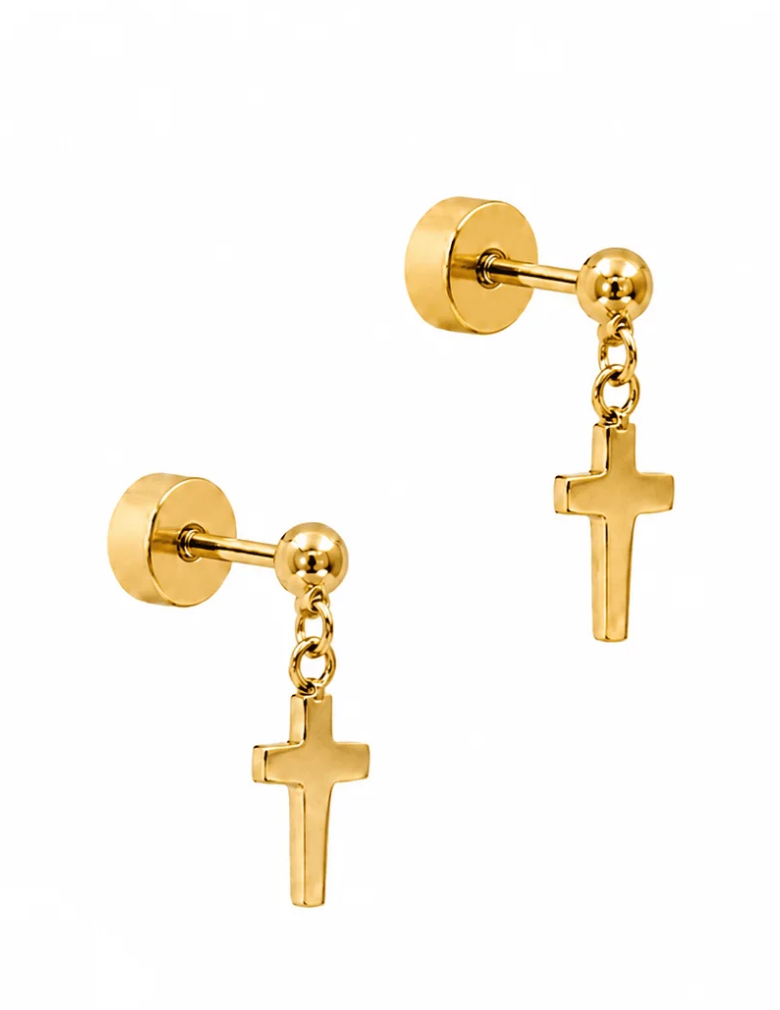 Screwback Stud Earrings - Millie Cross Gold
