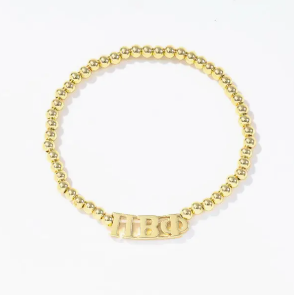 Sorority: Gold Beaded Bracelet with Greek Letters On Stretch Cord Pi Beta Phi