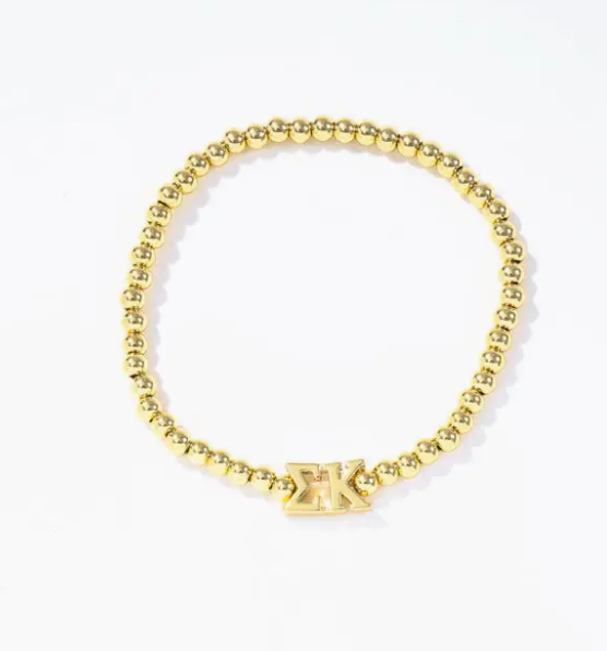 Sorority: Gold Beaded Bracelet with Greek Letters On Stretch Cord Sigma Kappa