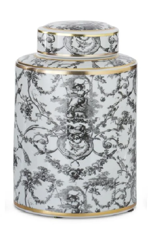 Black, White, & Gold Ceramic Swinging Lady Ginger Jar - Medium