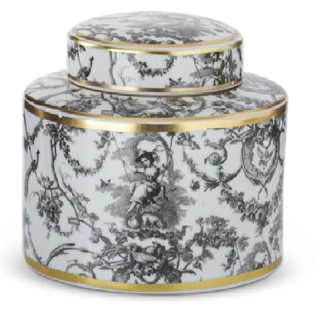 Black, White, & Gold Ceramic Swinging Lady Ginger Jar - Small