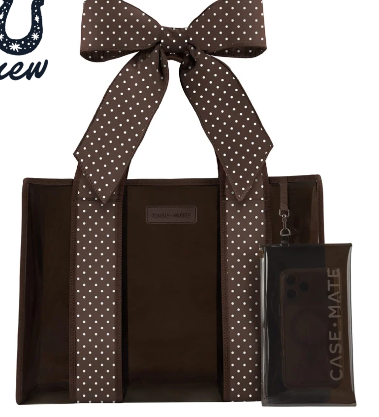 Jelly Tote w/ Phone Pouch - Espresso  Polka Dot Bow