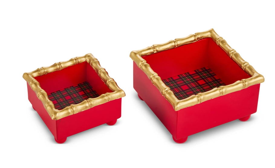6.5" Bamboo Trim Plaid Mini Tray