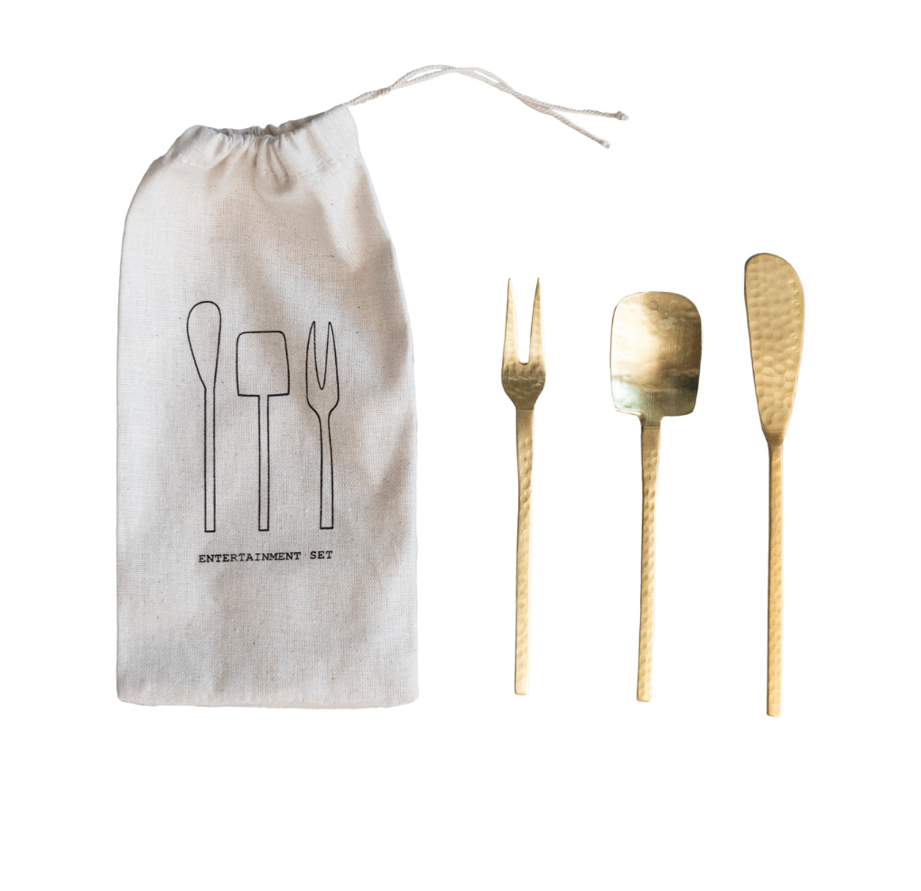 S/3 5-1/2"L - 6-1/4"L Hammered Stainless Steel Utensils