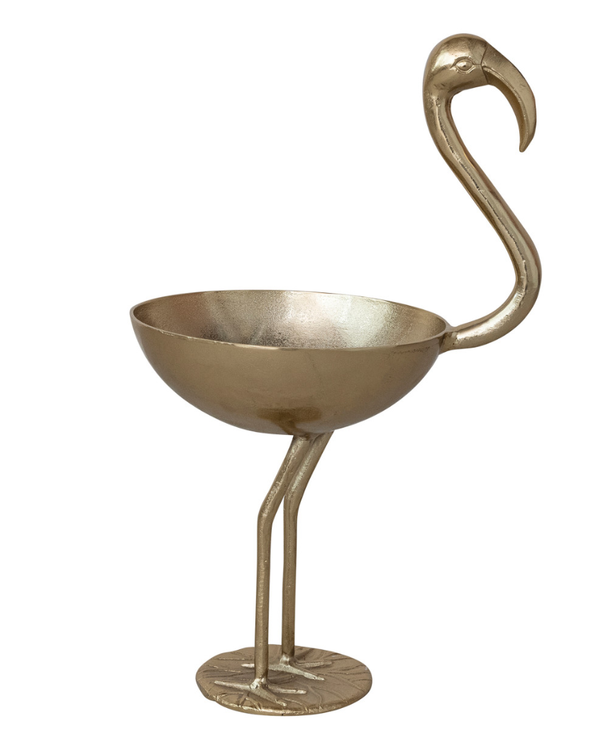Cast Aluminum Flamingo Shaped Bowl, Gold Finish