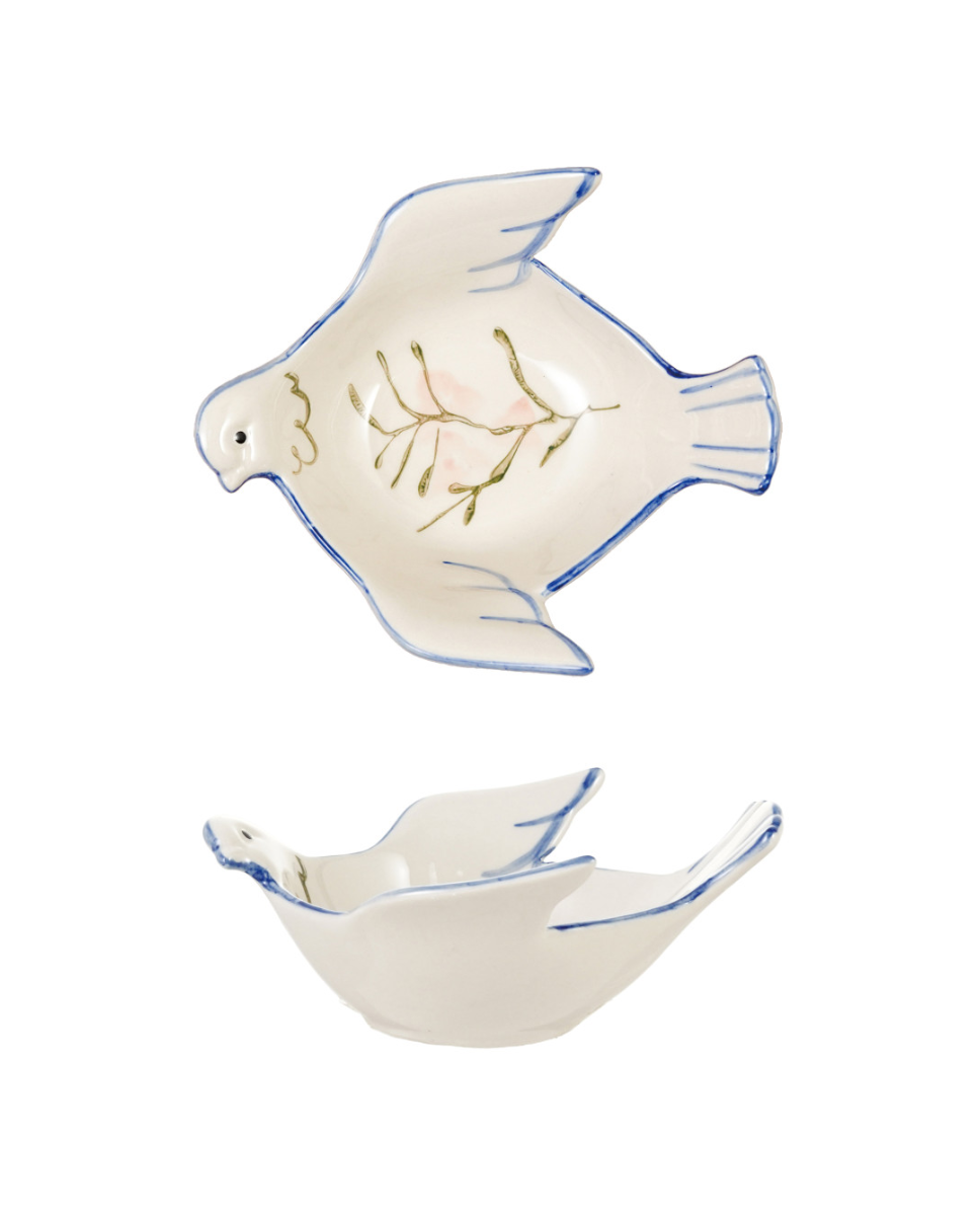 Hand-Painted Stoneware Dove Shaped Bowl