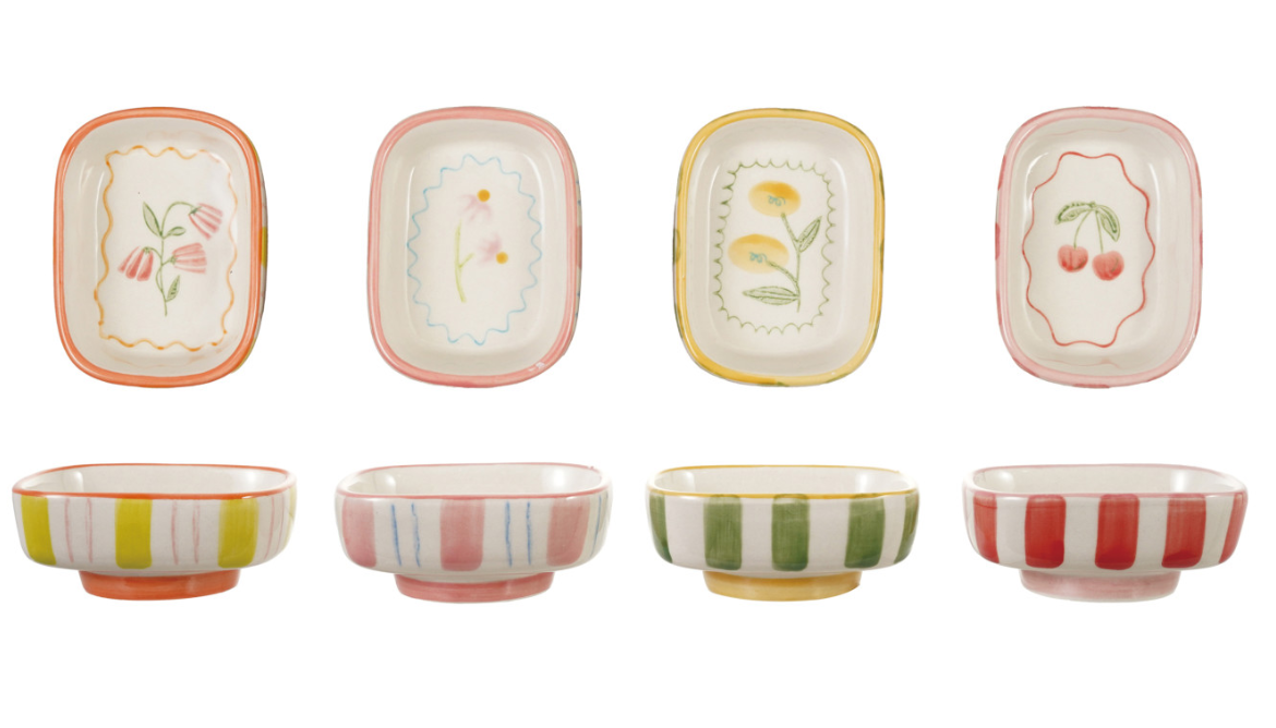 Hand-Painted Stoneware Footed Dish, 4 Styles