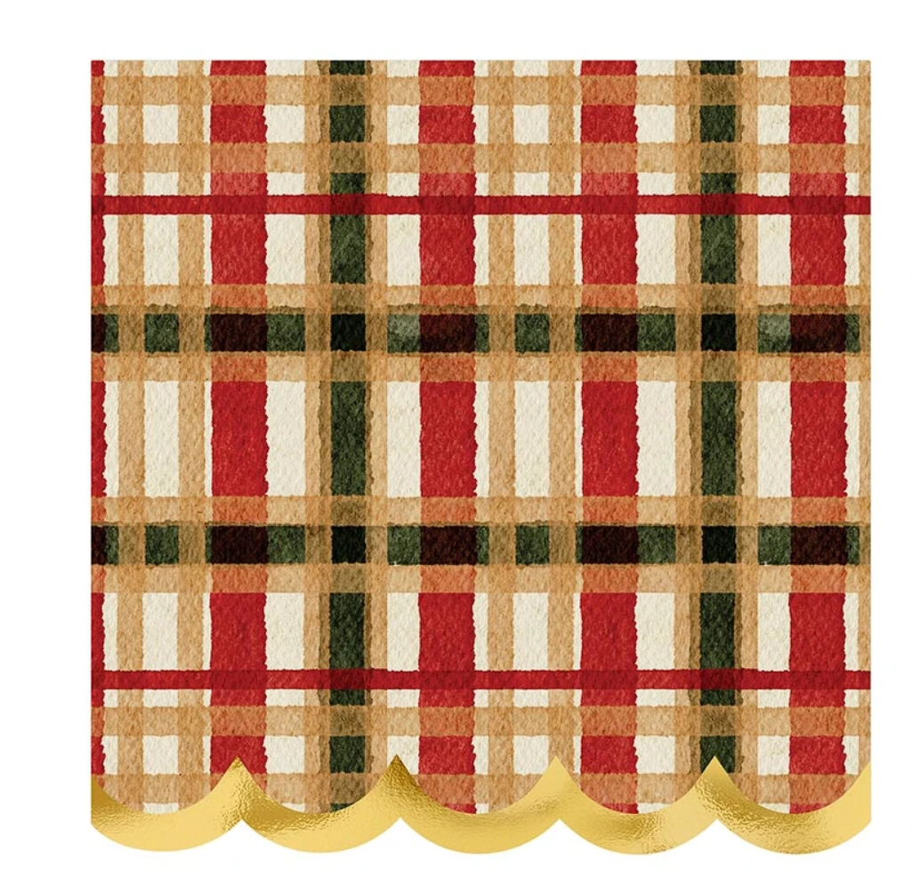 Cocktail Napkin-Beige Plaid