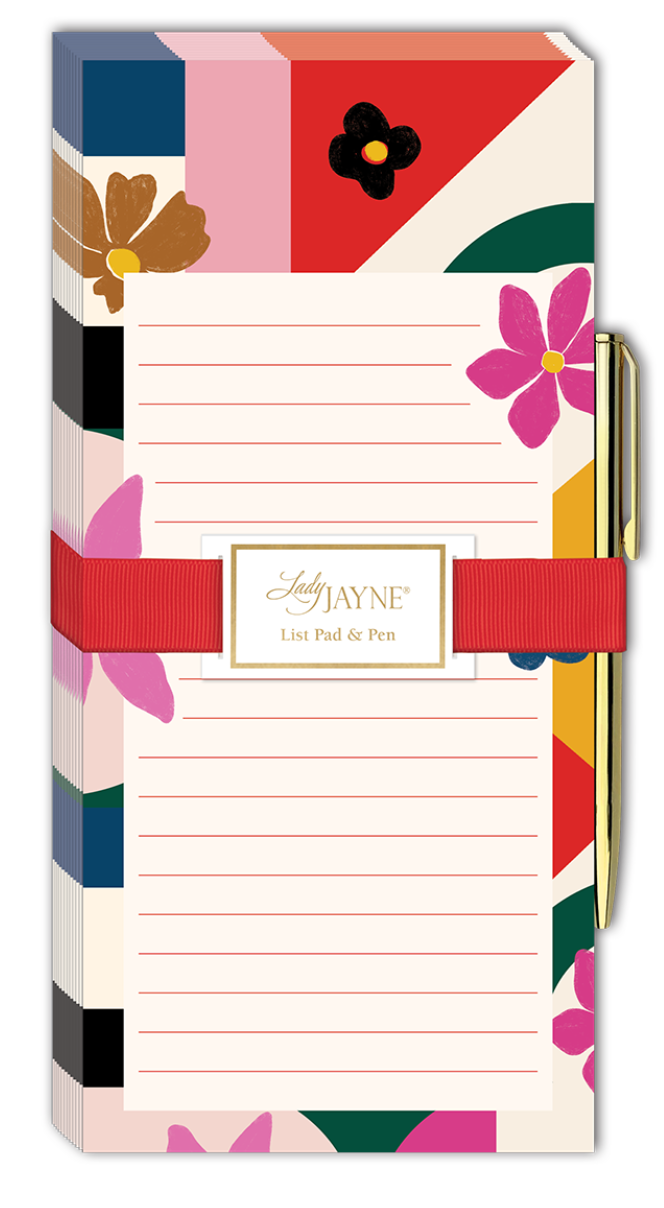GEO FLORAL MAGNETIC LIST PAD WITH PEN