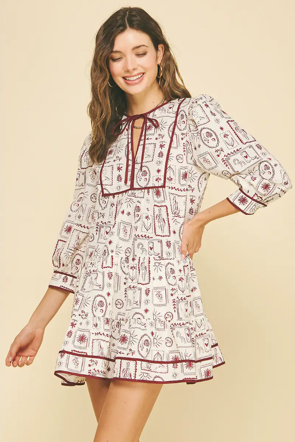 Print Tiered Mini Dress - Red