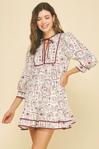Print Tiered Mini Dress - Red