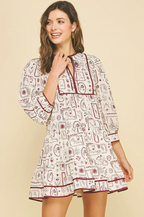 Print Tiered Mini Dress - Red