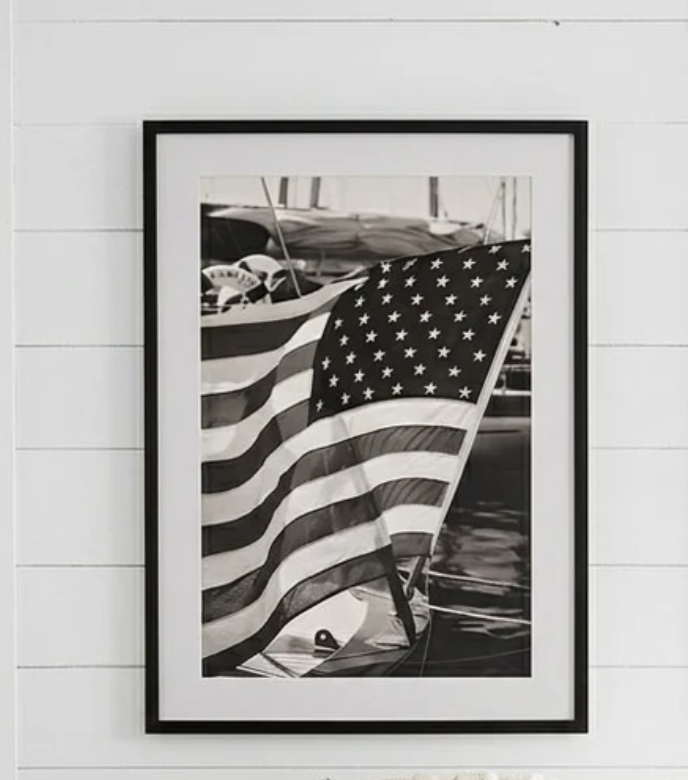 35.75 Inch Black & White Rectangle Sailing American Print