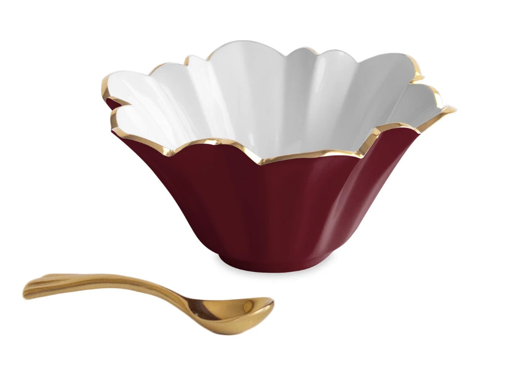 ENCANTO Avril Small Bowl w/spoon (Bordeaux and White)