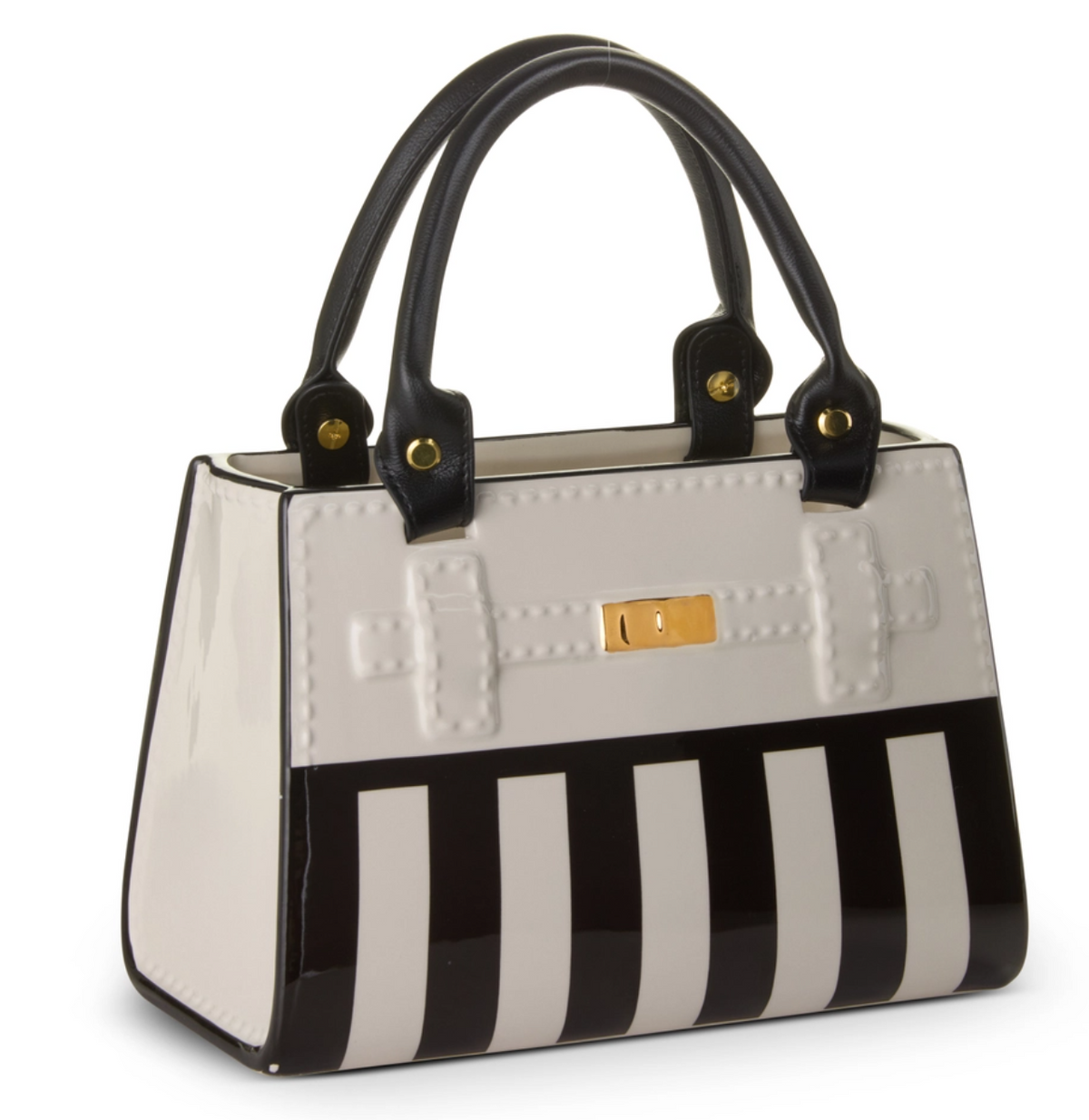 9.5" Black and White Stripe Purse Vase