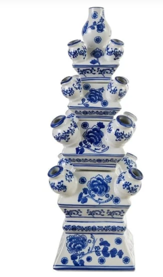 Hand-Painted Stoneware Tuileries Vase, Blue & White