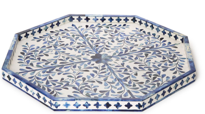 Jaipur Palace Blue and White Inlaid Decorative Octagon Serving Tray