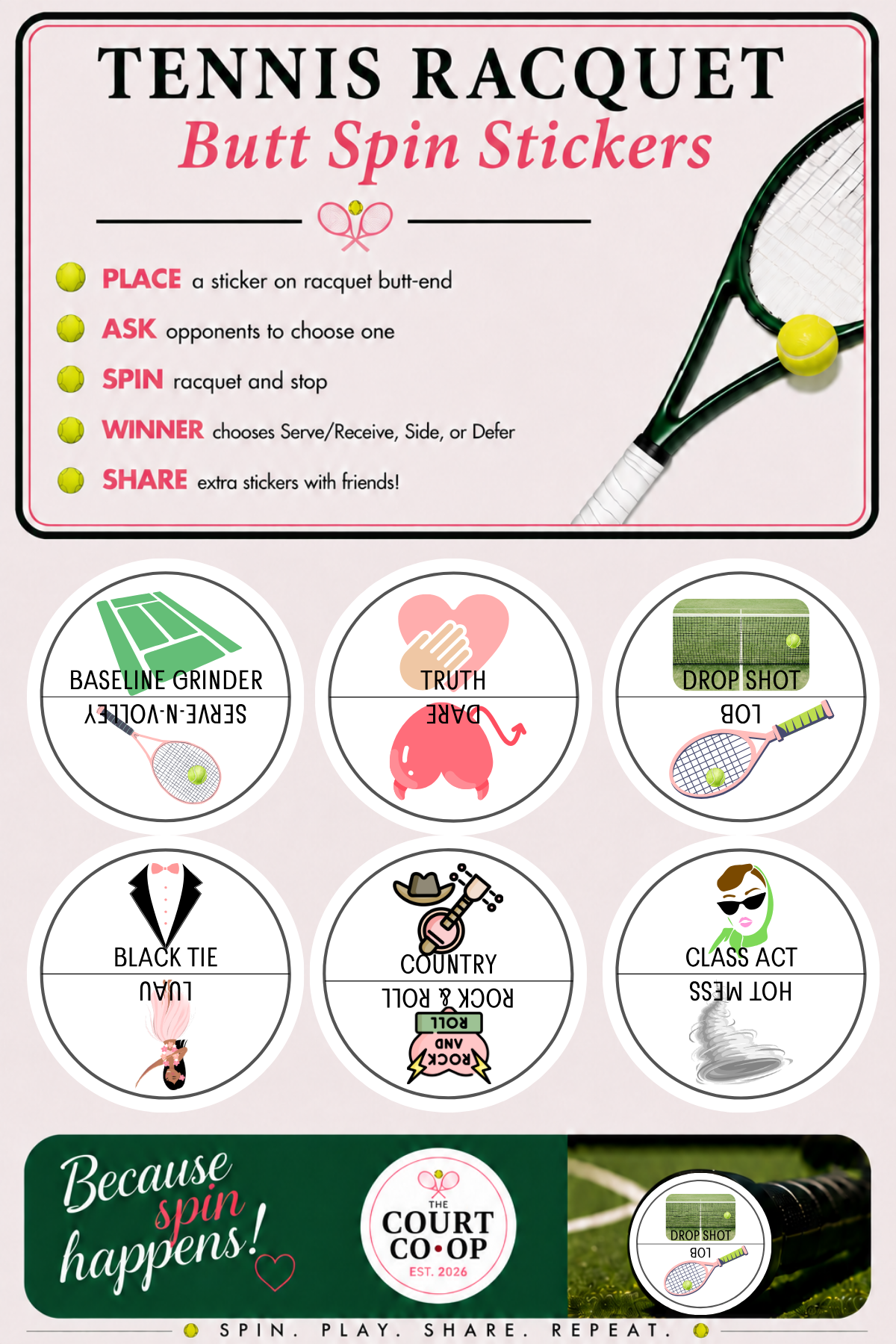 Hot mess Tennis Racquet Spin Stickers - The Court Co-Op