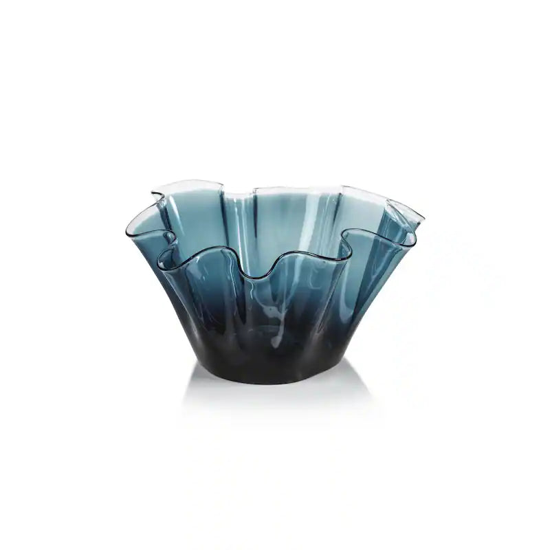 Tropezana Tall Wave Glass Bowl  Blue 12"