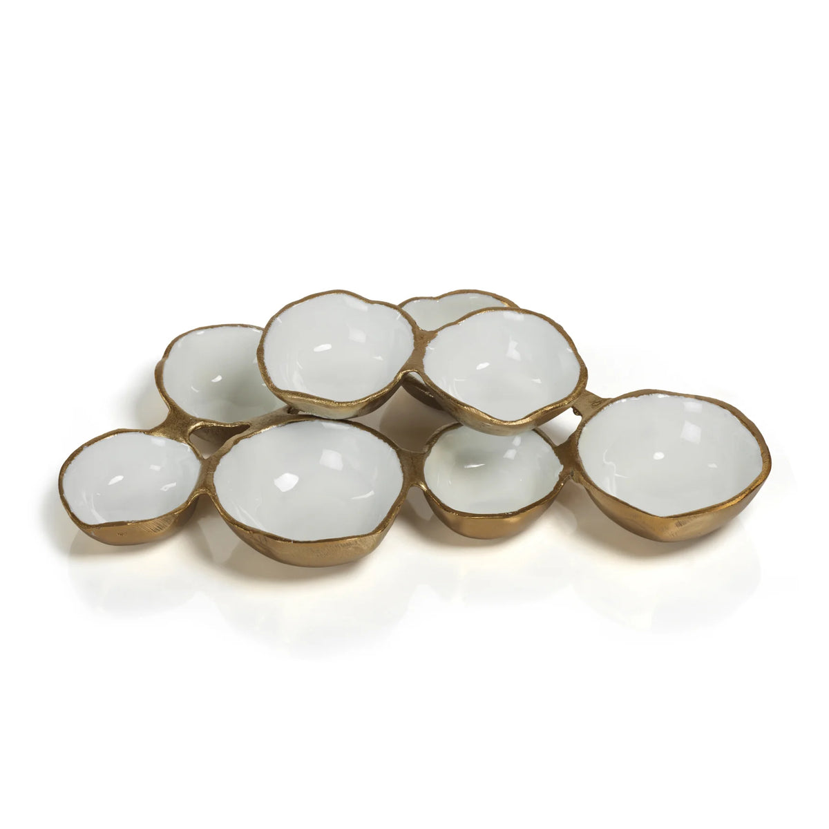 Small Cluster of 8 serving Bowls-Gold with White