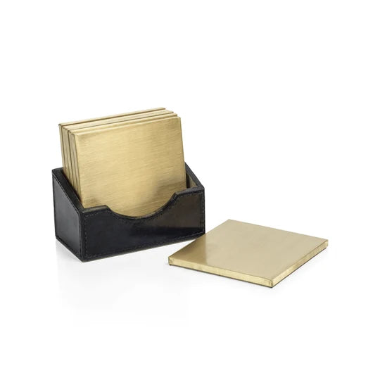 Savoy Blue Leather S/6 Coasters w/ Holder