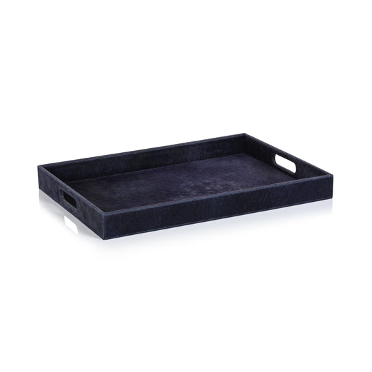 Corviglia Hair-On-Hide Leather Serving Tray- Navy