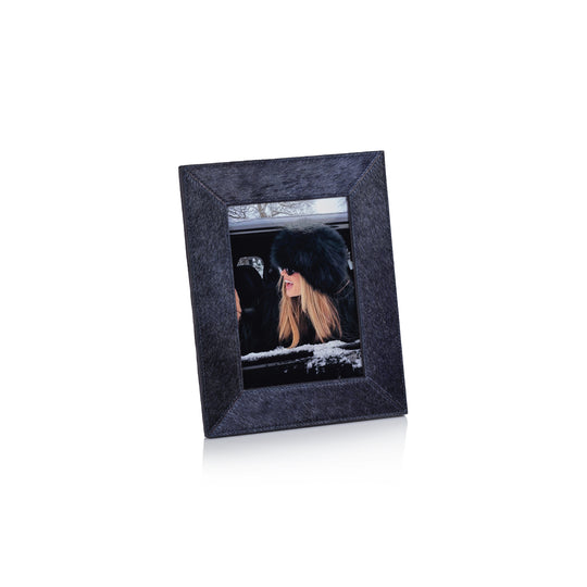 Corviglia Hair-On-Hide Leather Photo Frame- Navy