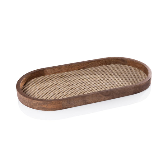 Mango Wood w/ Rattan Inlay Oval Tray