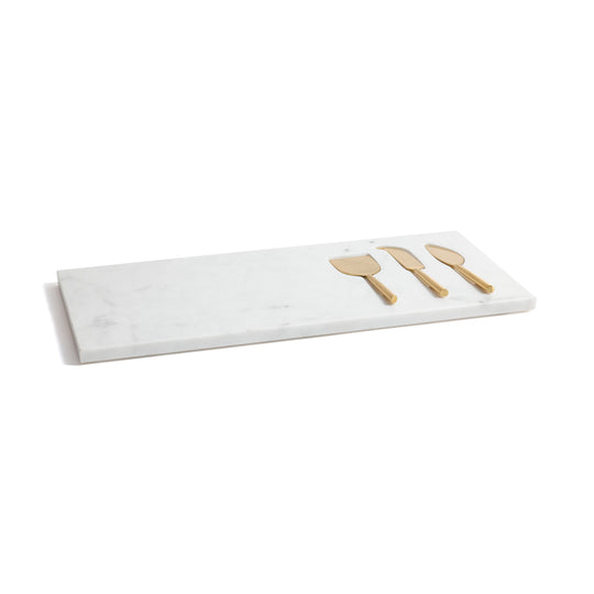 White Marble Cheese Tray w/ Set of 3 Cheese Tools