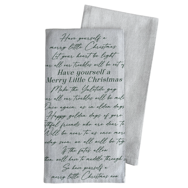 Merry Little Christmas Tea Towel: White