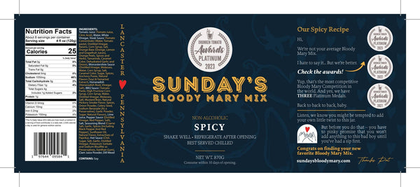 Sunday's Award Winning Spicy Bloody Mary Mix