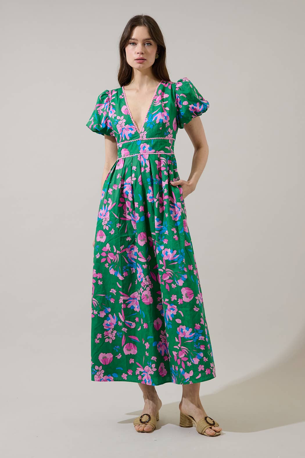 Jaylene Pleated Maxi Dress Denavi Floral: XL