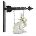11.5 Inch Sitting White Rabbit w/Green Ribbon